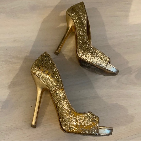 Authentic Miu Miu Gold Glitter Open-Toe Heels – Size 6.5 - Picture 14 of 16